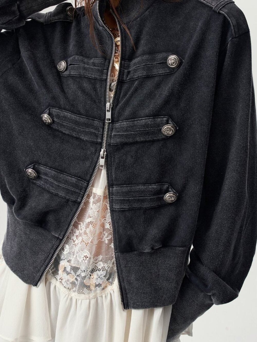 Black Casual Women's Loose Fit Double-Breasted Knit Hooded Jacket Coat